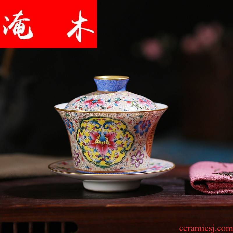 Submerged wood jingdezhen all hand hand draw pastel colored enamel paint only three tureen tea bowl cups kung fu