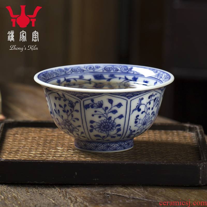 Have blue and white maintain internal and external trade, one cup full of workers floral cup full manual single glass ceramic cups kung fu tea set