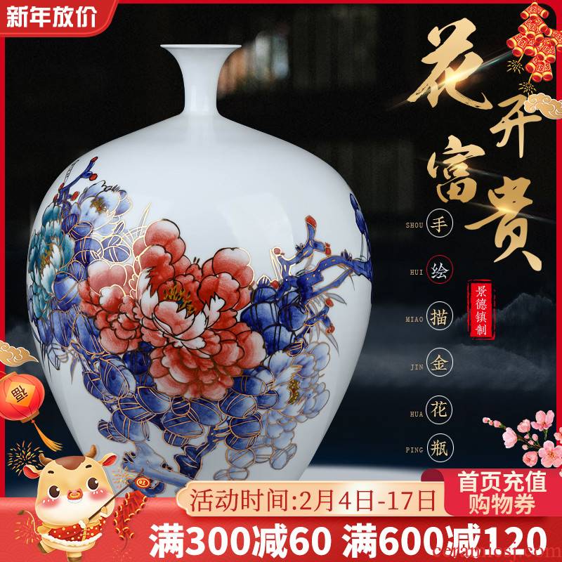 Jingdezhen ceramics by hand the see colour blue and white porcelain vase large new Chinese style living room TV ark, furnishing articles