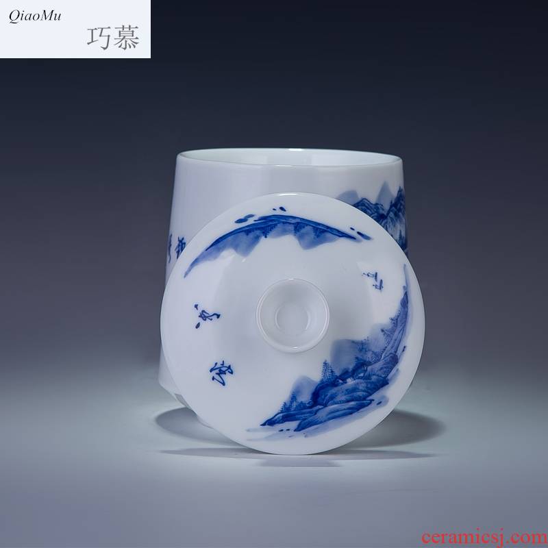 Qiao mu jingdezhen ceramic cups with cover ipads China mugs porcelain cup office meeting