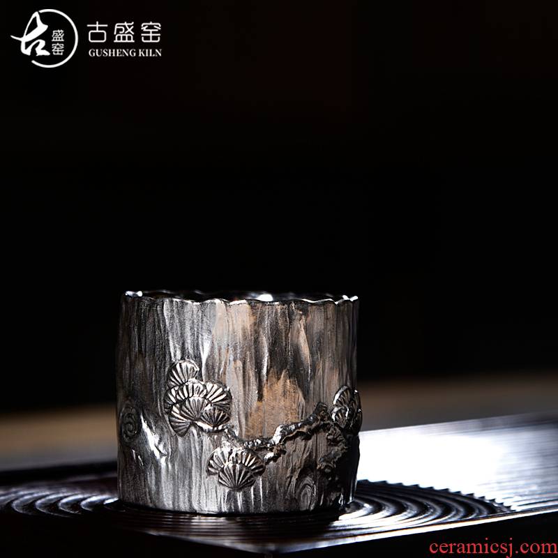 Ancient sheng up new gift boxes ceramic coppering. As silver pine crane tea large sample tea cup tea variable fragrance - smelling cup, master cup