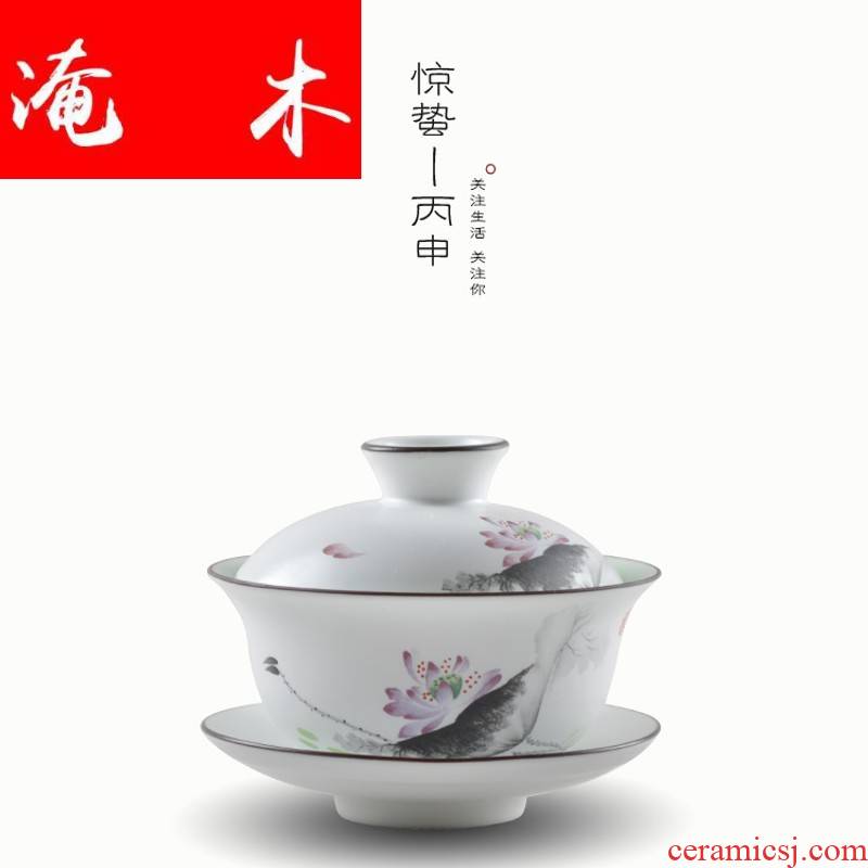 Submerged wood jingdezhen hand - made pastel fat white large three bowl of high - grade tea tureen kung fu tea tea cup