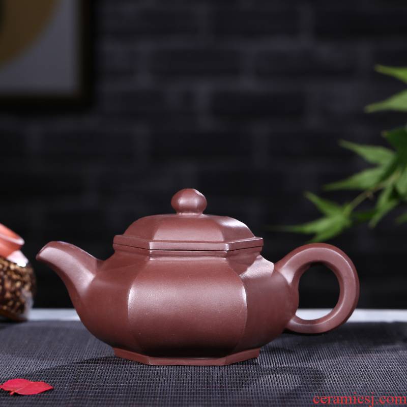 Quality goods all hand purple sand teapot yixing it the hexagonal ling undressed ore purple flower pot clay has a certificate
