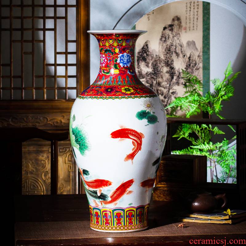 Jingdezhen ceramic vase furnishing articles household act the role ofing is tasted the sitting room of Chinese style restoring ancient ways is rich ancient frame colored enamel large tail bottles