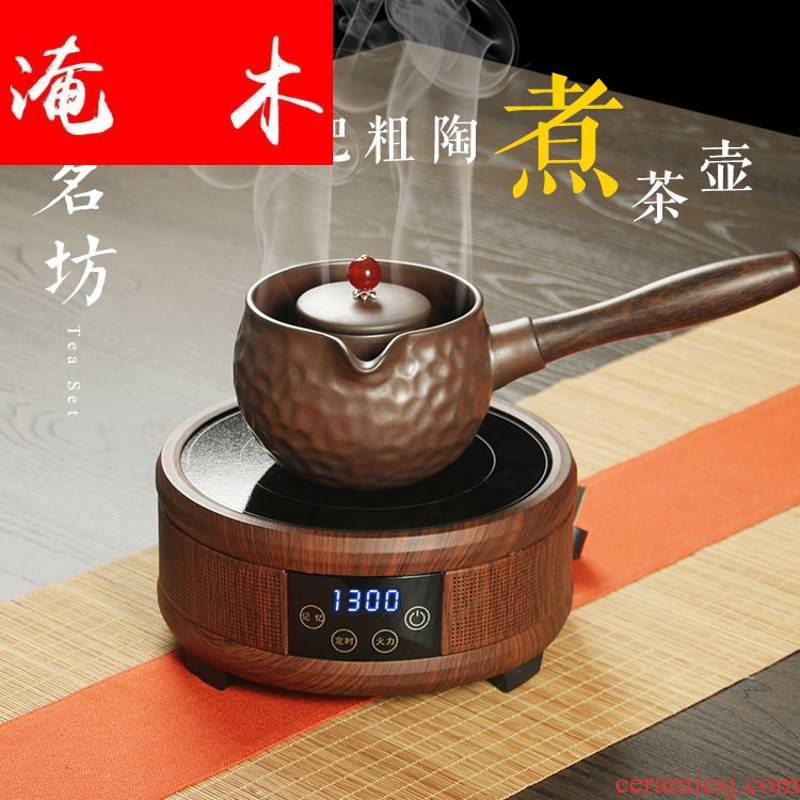 Flooded wooden Japanese coarse pottery lateral brewed tea is solid wooden handle, ceramic electric kettle pu black and white tea TaoLu cooking pot