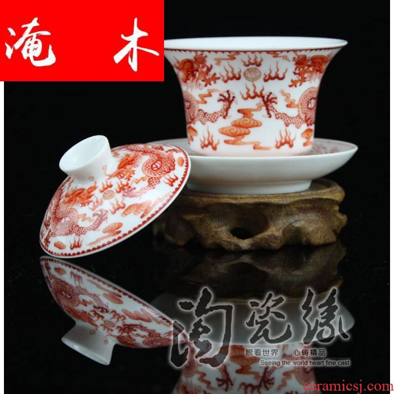 Flooded, rhyme jingdezhen porcelain tea tureen hand - made of hand - made famille rose bowl is only three cup teapot the the CW