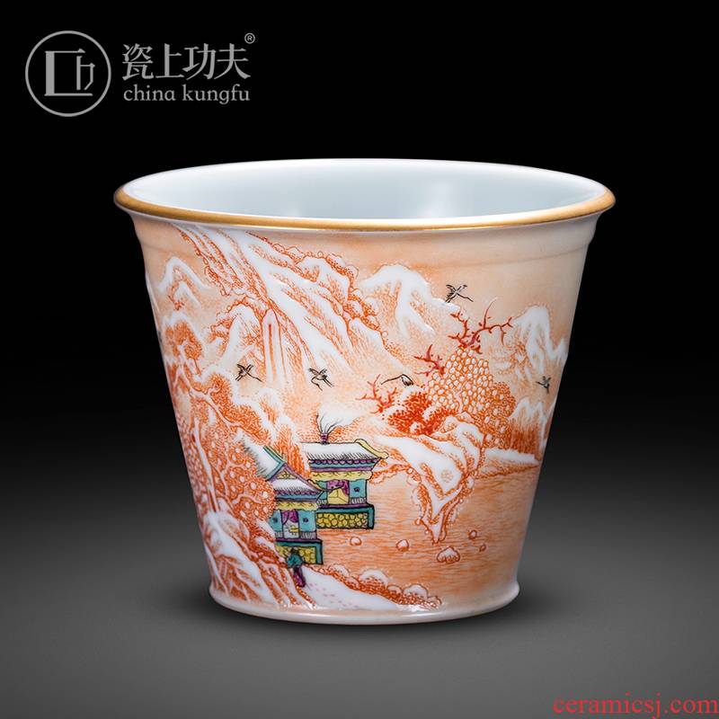 Porcelain on kung fu alum red snow landscape master cup kung fu tea cup single CPU jingdezhen high - end sample tea cup