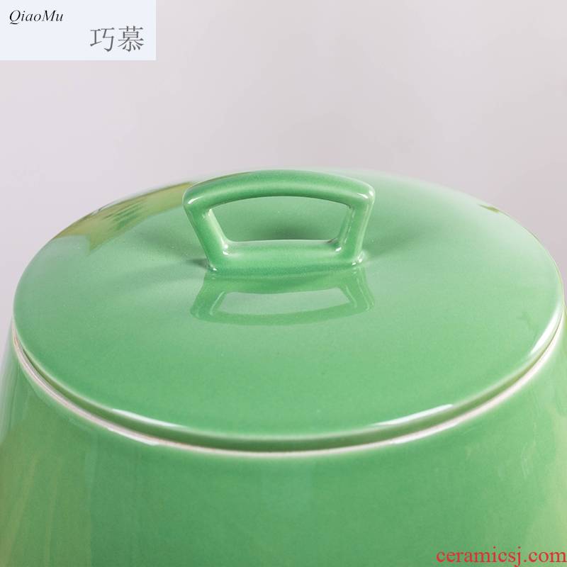 Qiao mu barrel ceramics with cover household ricer box ricer box moistureproof insect - resistant sealed tank 10 jins store kitchen receive flour