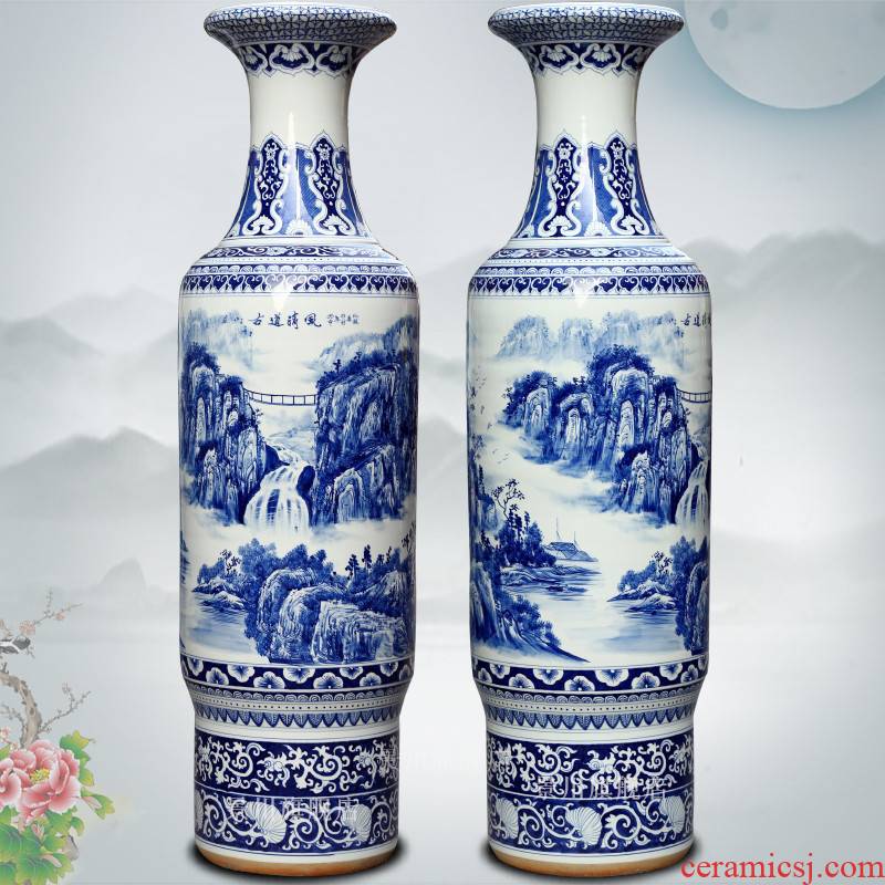 Jingdezhen blue and white ceramics craft painting ancient wind antique vase opening taking 1.8 m 2 m