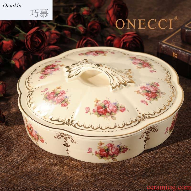 Qiao mu European ceramics, dried fruit dried fruit dribbling cover points box of creative wedding candy snack dish of living water