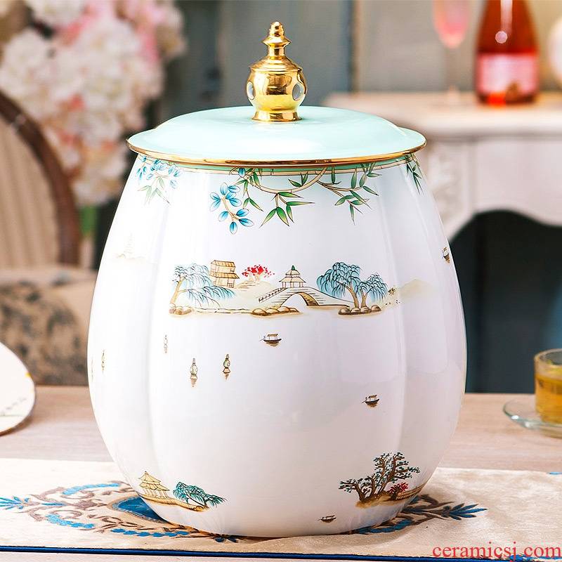 Qiao mu European ceramic ricer box 10 kg barrel 5 kg with cover seal storage tank with moistureproof insect - resistant decoration