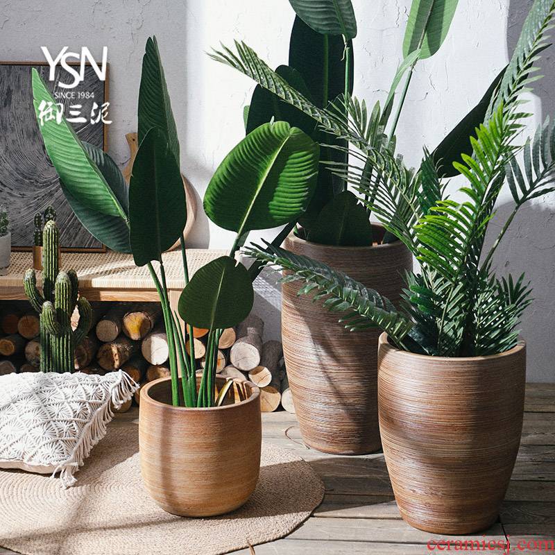 Nordic flowerpot rural ceramic green, the plants in hydroponic pot restoring ancient ways of large diameter indoor the plants dried flowers place vase