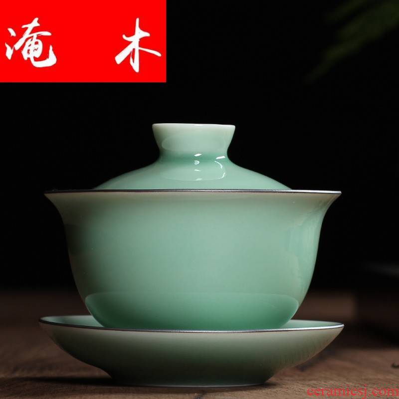 Submerged wood only three tureen ceramic cups name plum green manual kung fu tea tea tea bowl thin body glaze thick