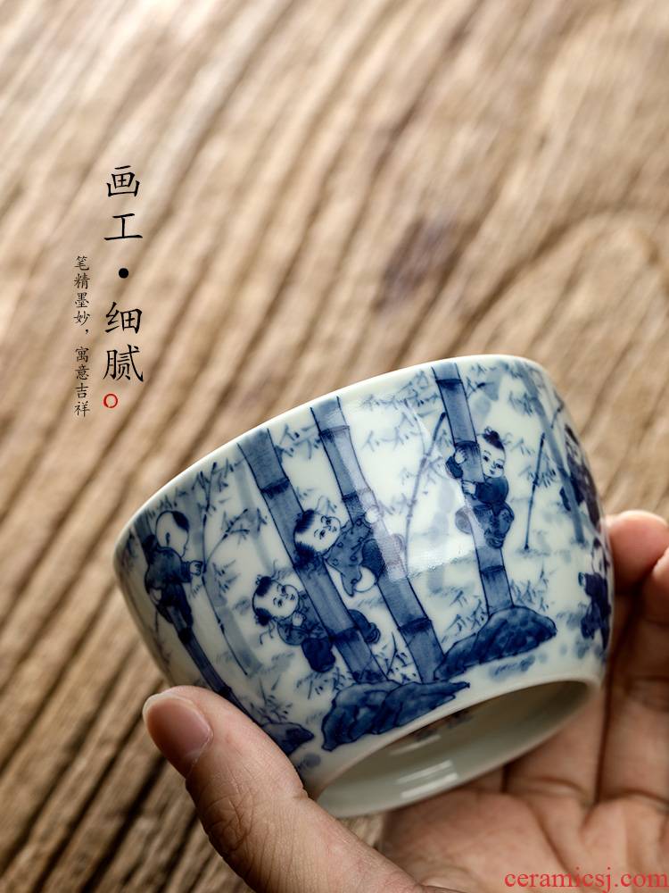 Master kung fu tea cup a cup of pure checking porcelain sample tea cup jingdezhen ceramic cups single hand - drawn characters