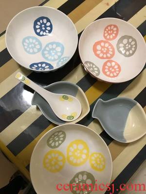 Dishes suit household Japanese - style tableware ceramic bowl Nordic bowl dish and glaze color household ipads porcelain rainbow such use