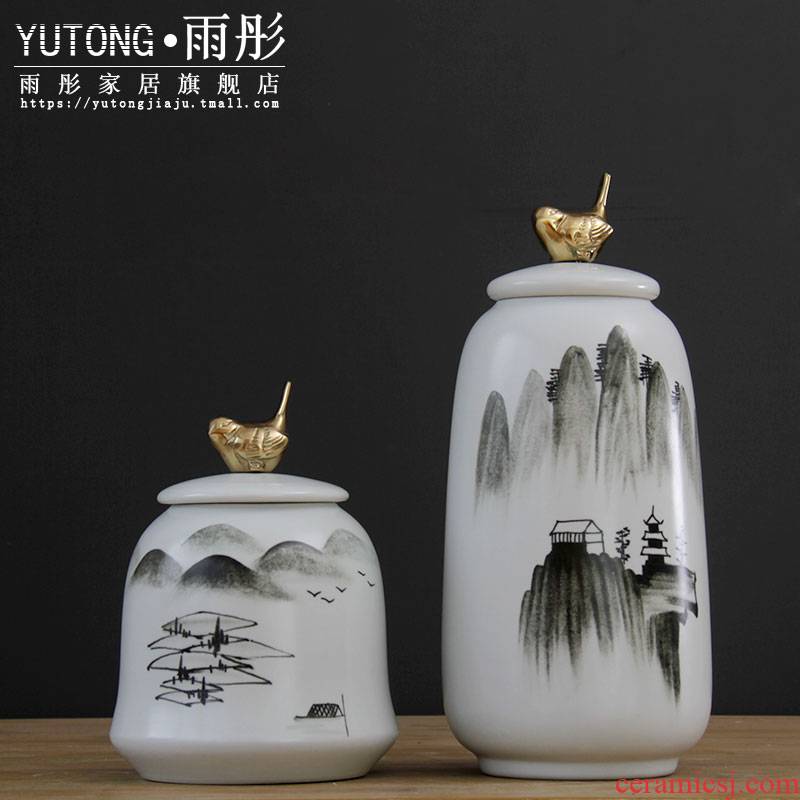 Jingdezhen porcelain pot hand - made scenery zen model metal accessories decorative crafts flower furnishing articles sitting room