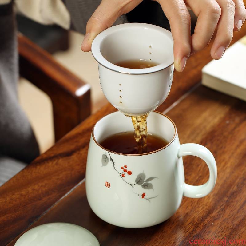 Ms office boss ceramic cups male flower tea custom personal tea filter with cover glass household cup