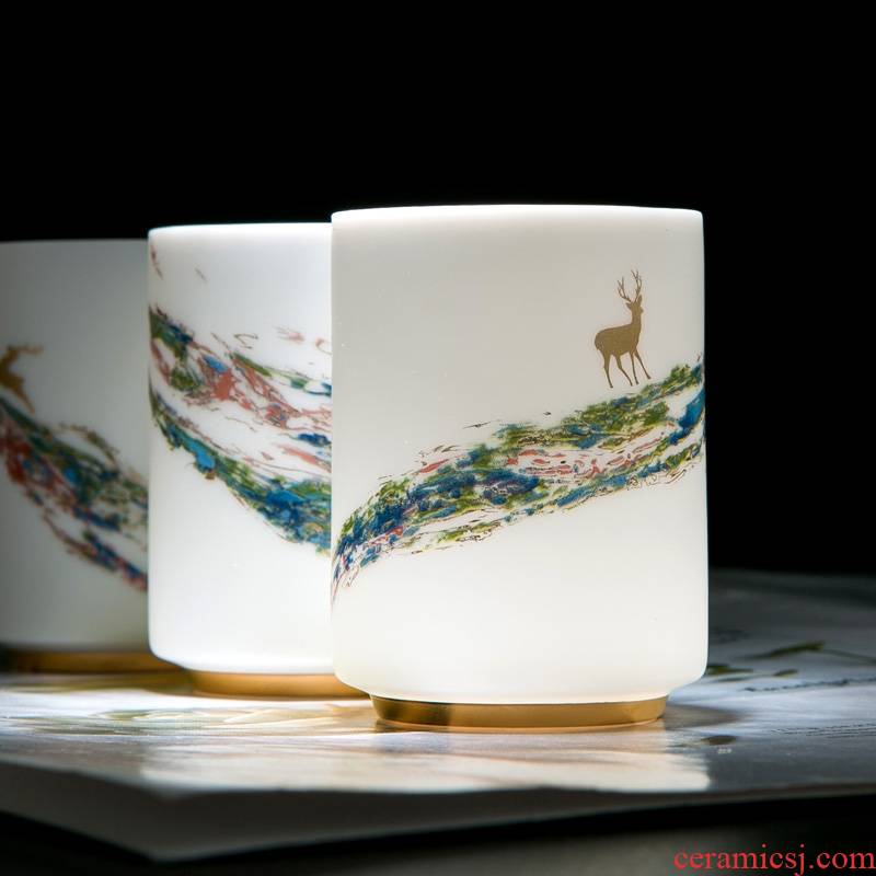 Jingdezhen ceramic tea cup suet jade white porcelain cup individuals dedicated men and women drinking tea tea master cup single CPU
