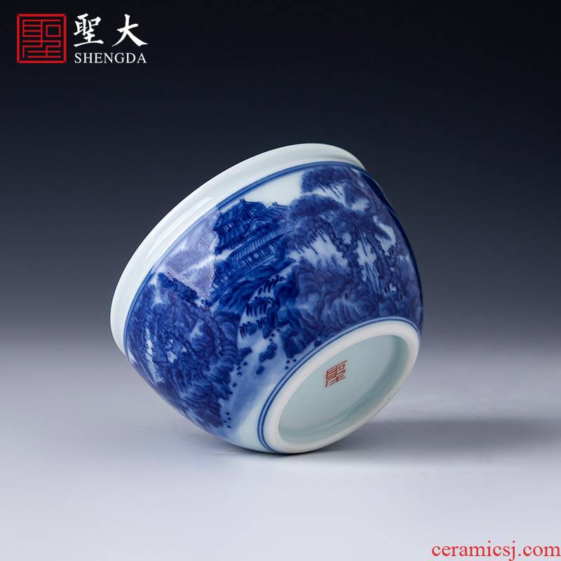 The big blue and white landscape cylinder cup teacups hand - made ceramic kung fu master cup all hand jingdezhen tea sample tea cup