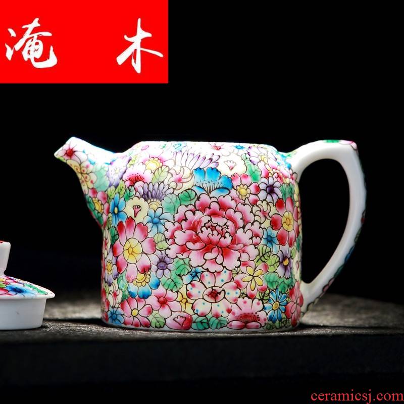 Flooded jingdezhen wood colored enamel hand - made flower is little teapot filtering household kung fu tea set ceramic tea