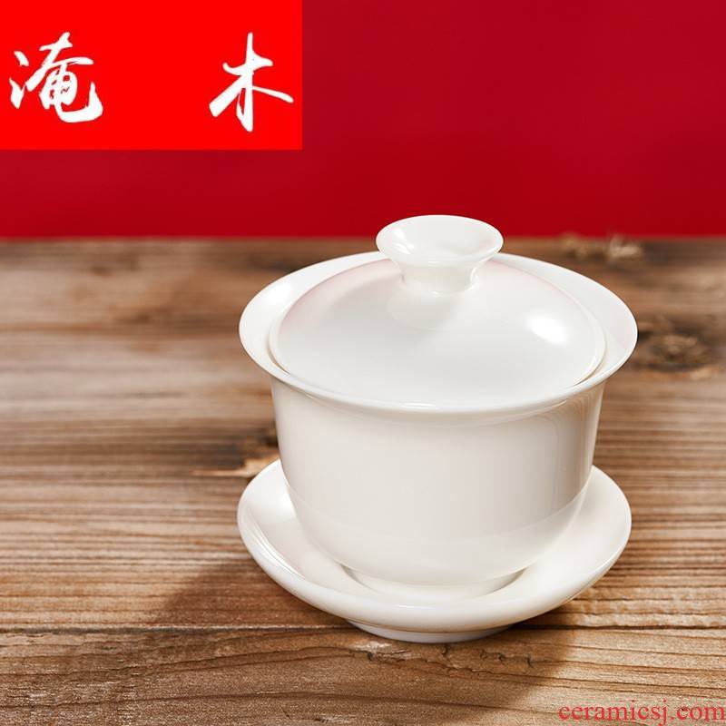 Submerged wood dehua suet jade white porcelain only three tureen matte enrolled biscuit firing kung fu tea tea light cup ceramic tea by hand