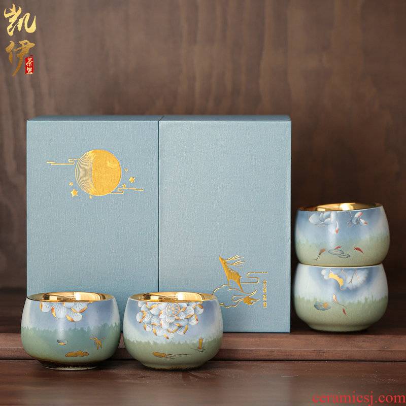 Gold light LuSen large sample tea cup of jingdezhen ceramic masters cup of kung fu tea tea cups of tea Gold cup