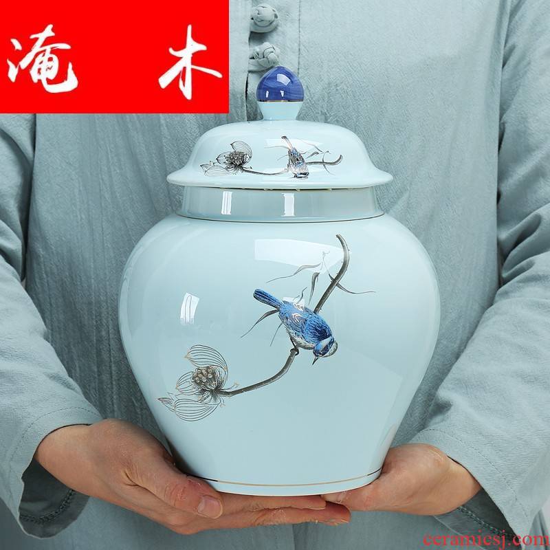 Submerged wood general large blue and white celadon porcelain tea pot hand - made seal detong 2 jins gift boxes of gifts