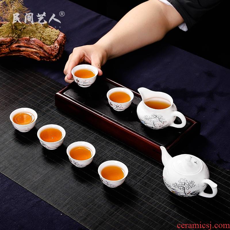 Jingdezhen kung fu tea set hand - made pure manual set of ceramic tea set teapot master single fair keller cup