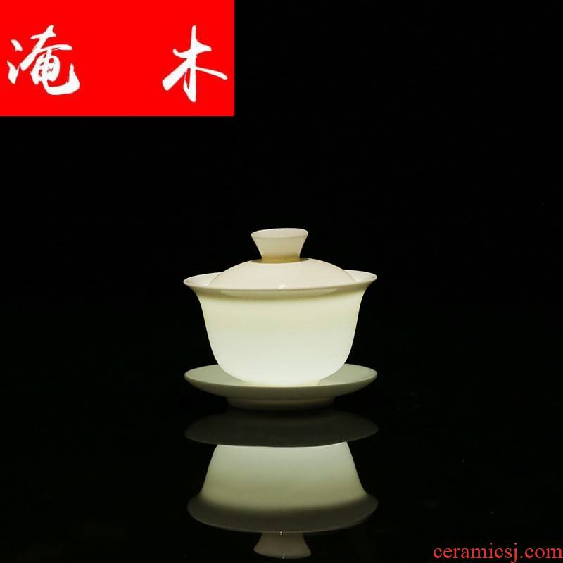 Submerged wood Chinese dehua white porcelain suet jade craft ceramic tureen three bowl of thin foetus China cups white tureen