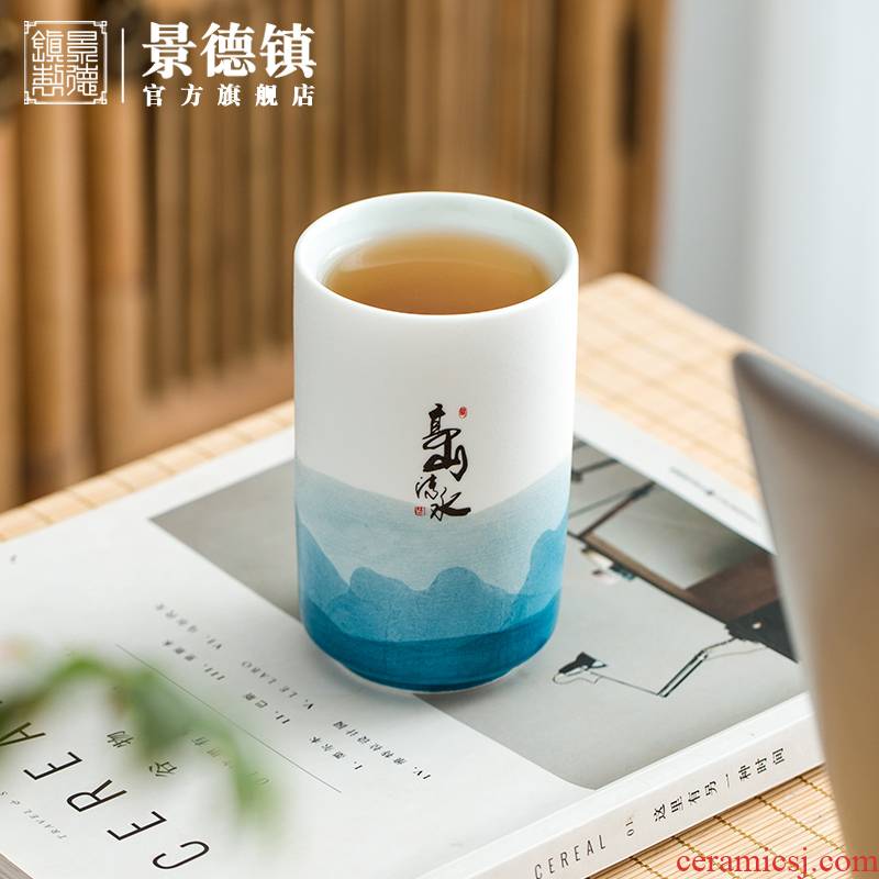 Jingdezhen flagship store on checking painting a single simple office ceramic straight ultimately responds to a cup of tea cups
