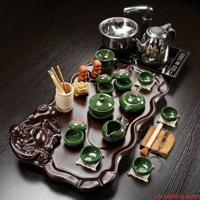 Hui shi kung fu tea set tea taking of household ceramic cups of a complete set of I and contracted solid wood tea tray tea tea