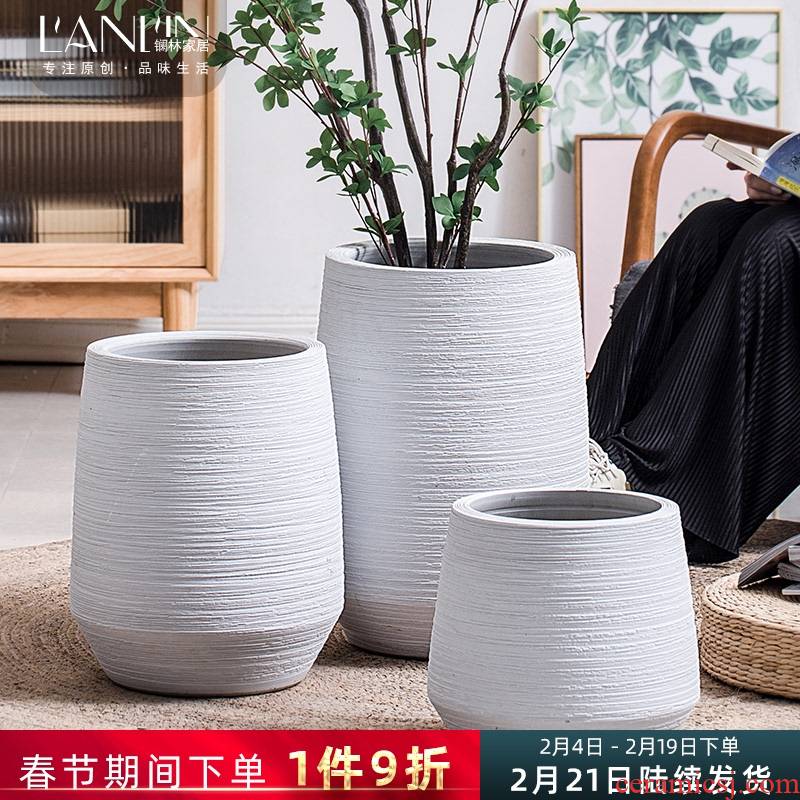 Large diameter fleshy white ceramic flower pot Nordic contracted style hydroponic sitting room ground jingdezhen vase bag in the mail