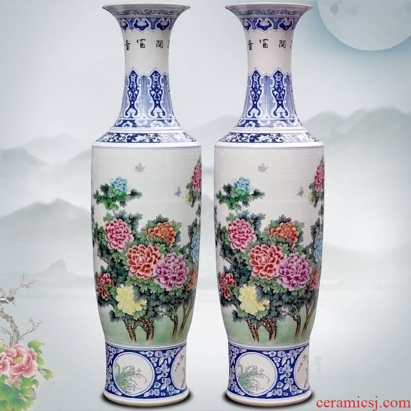 Hand - made pastel riches and honor peony flowers figure sitting room of large vase store decorations of jingdezhen ceramic furnishing articles