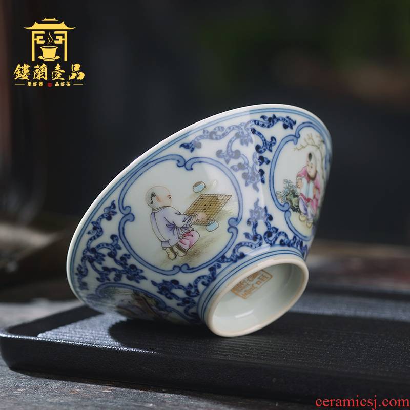 Jingdezhen ceramic all hand - made porcelain enamel lad master cup large tea cup kung fu tea set personal single CPU