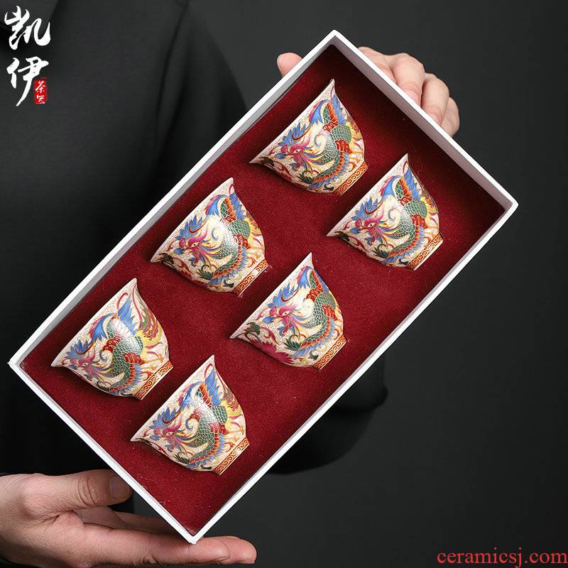 Colored enamel longfeng sample tea cup of jingdezhen ceramic cups kung fu tea set individual cup of tea cup tea cups