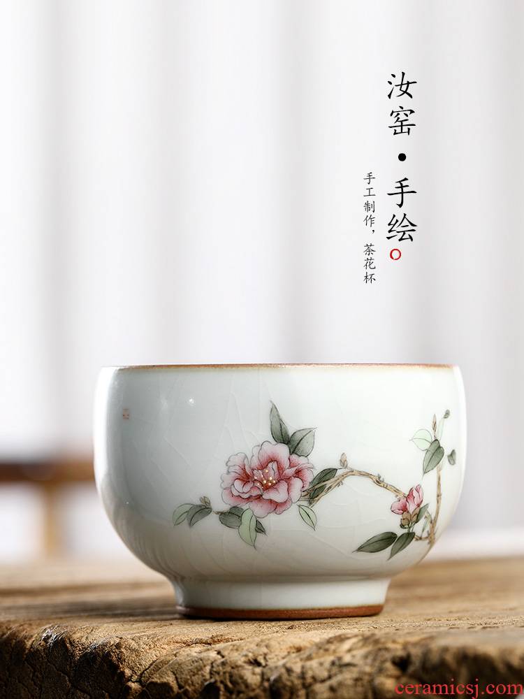 Hand draw your up teacup camellia kung fu master cup single CPU jingdezhen of pure manual sample tea cup single ceramic cups