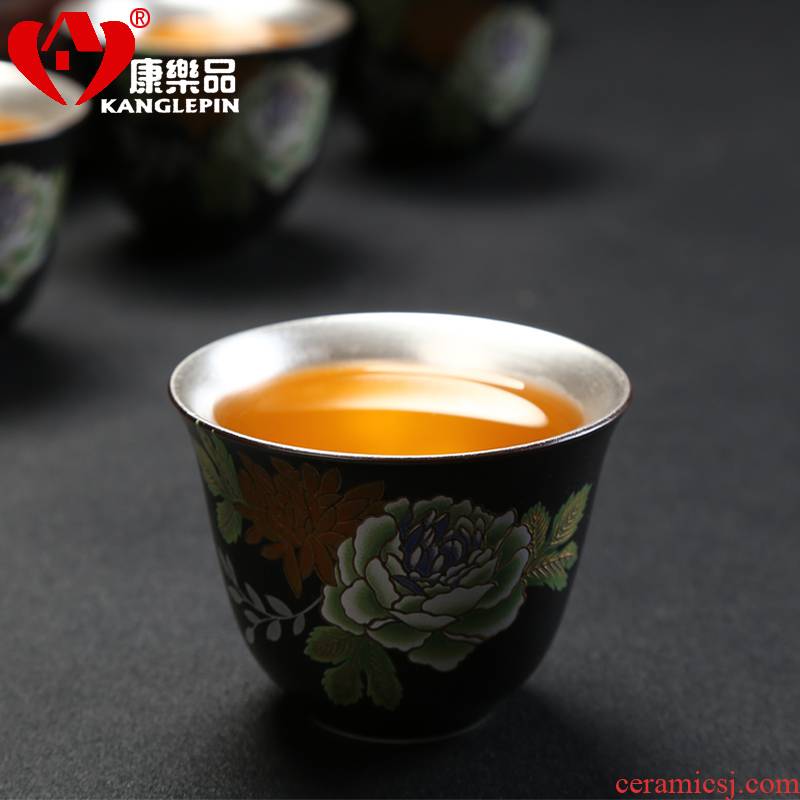Recreation article 999 sample tea cup silver cup silver tea set ceramic coppering. As silver cup kongfu master cup single CPU