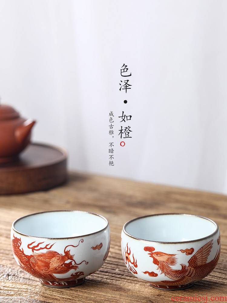 Jingdezhen ru up market metrix who cup a cup of pure checking ceramic sample tea cup hand - made zodiac longfeng kung fu tea cup