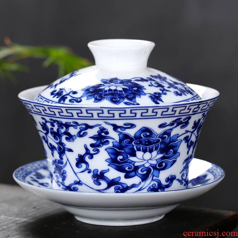Tureen large blue and white porcelain only three cups of jingdezhen ceramic worship three fort kung fu tea tea cups