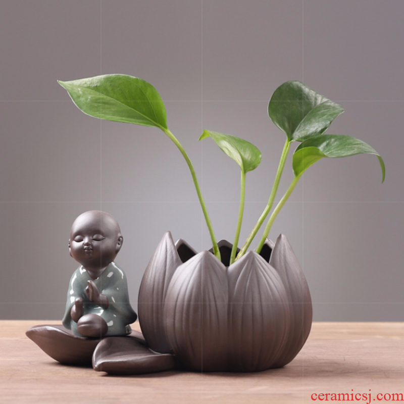 Ceramic vase miniascape of household of Chinese style restoring ancient ways, the young monk family wine rack zen tea table flower arrangement plant furnishing articles