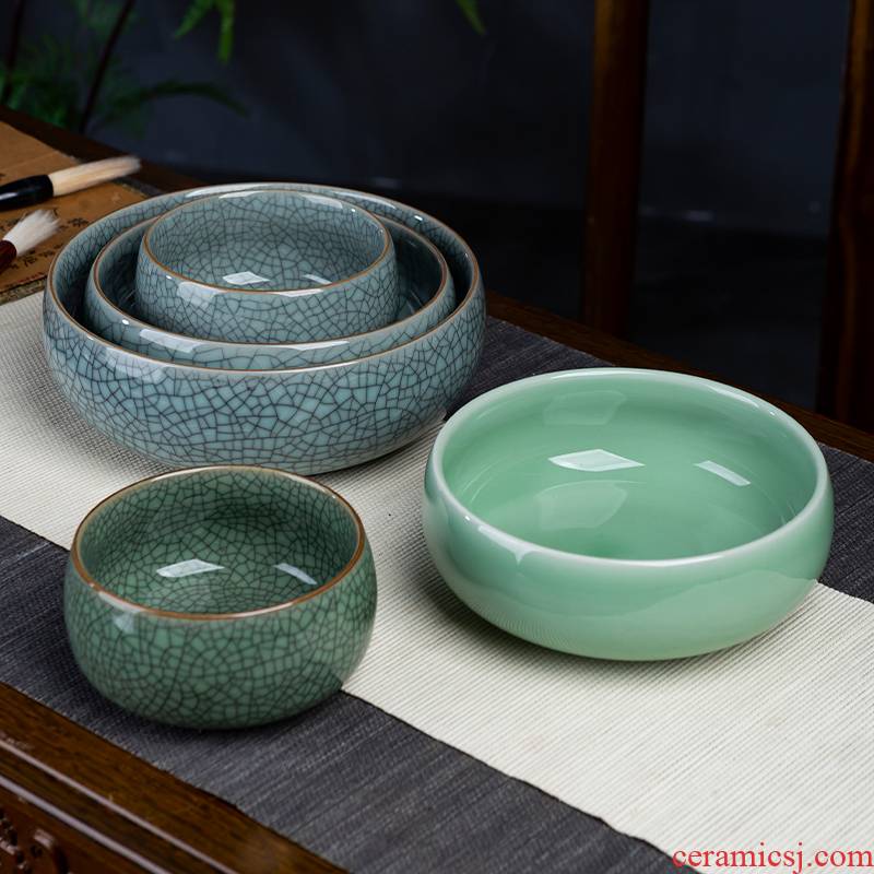 Jingdezhen ceramics celadon tea to wash to the writing brush washer retro ice crack water to wash large ashtray pot water lily pot cylinder