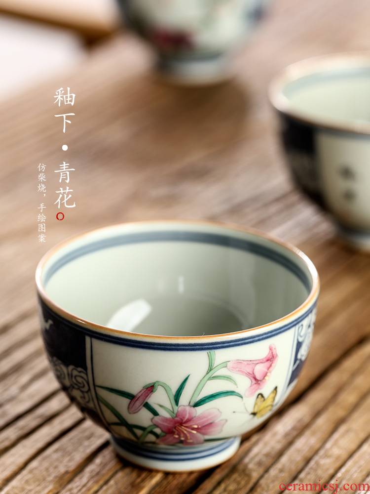 Jingdezhen porcelain hand - made master kung fu tea cup a cup of pure checking sample tea cup single bucket color window tea sets