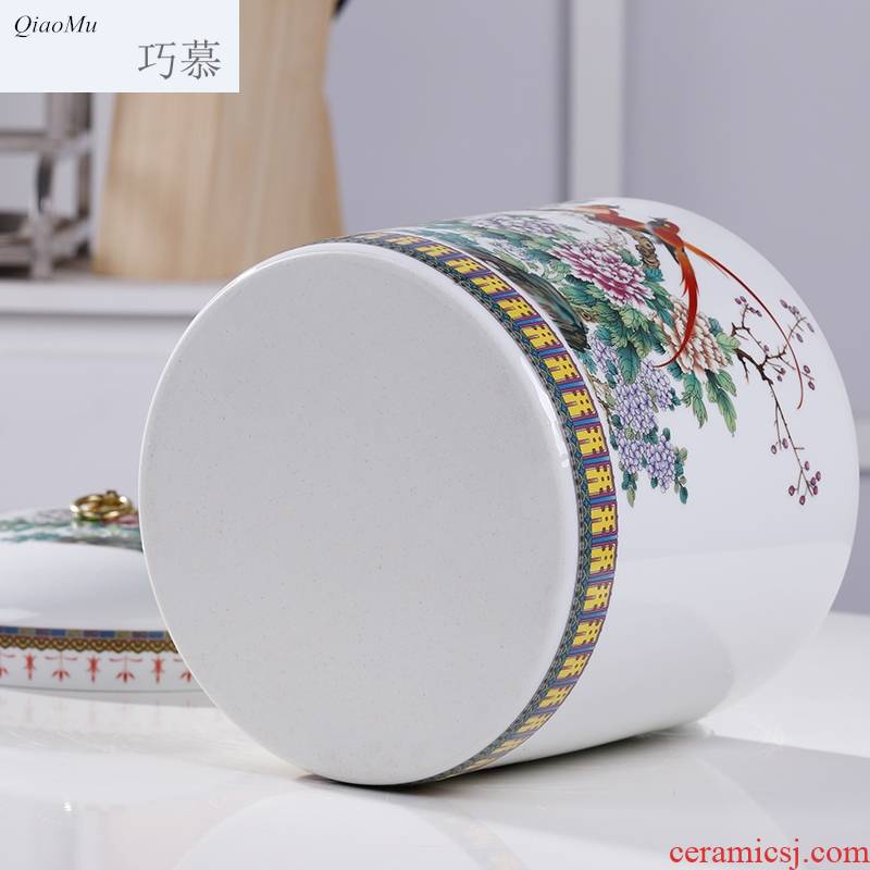 Qiao mu jingdezhen ceramic barrel ricer box with cover home 10 jins to seal storage tank cylinder storage bins moistureproof