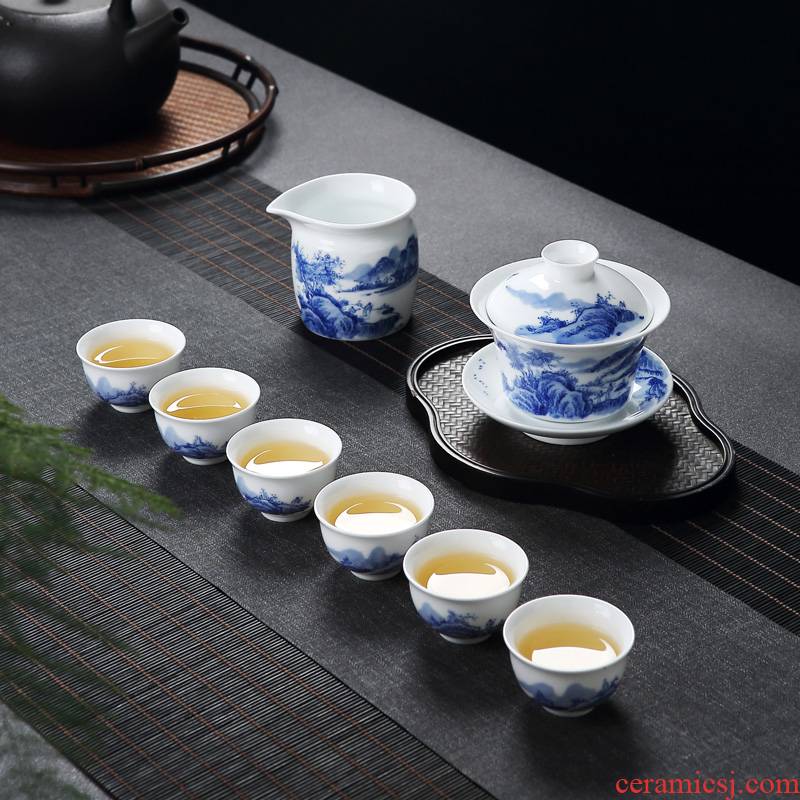 Jingdezhen Chinese lid and exquisite porcelain bowl of tea tea cups hand - made porcelain of kung fu tea set home