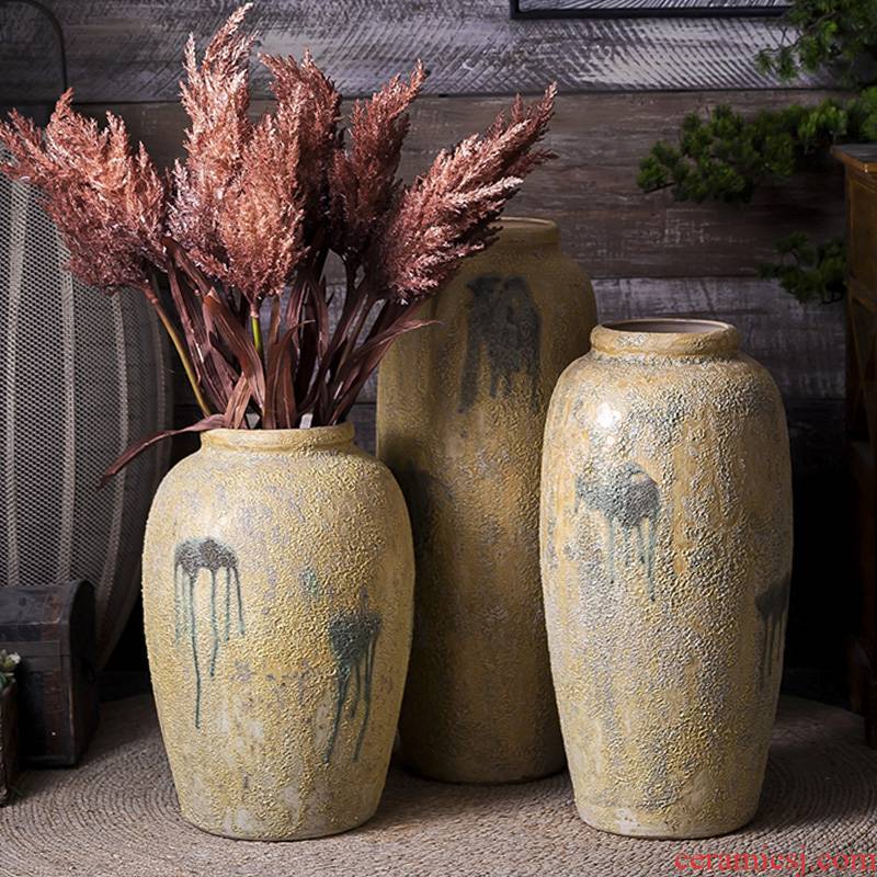 Retro teahouse zen manual coarse TaoHua implement creative clay pottery dry flower vase landing the jars of home stay facility