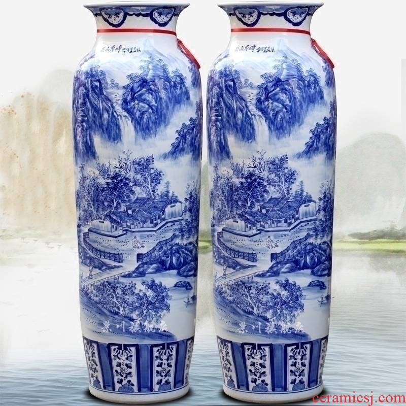Jingdezhen ceramics hand - made of blue and white landscape of large vase quiver sitting room adornment is placed opening gifts
