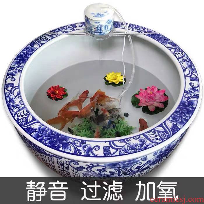 Jingdezhen round ceramic aquarium filter fish farming water fountain furnishing articles - oxygen humidification loop filter