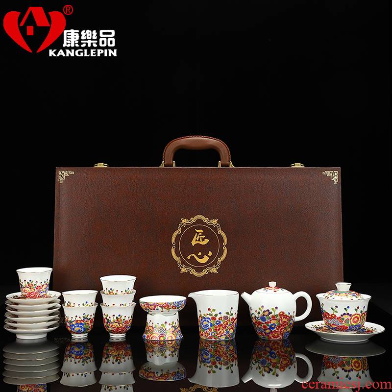Recreational product riches and honor peony tureen tea set yourself see colour edge teapot jingdezhen enamel household kung fu tea set