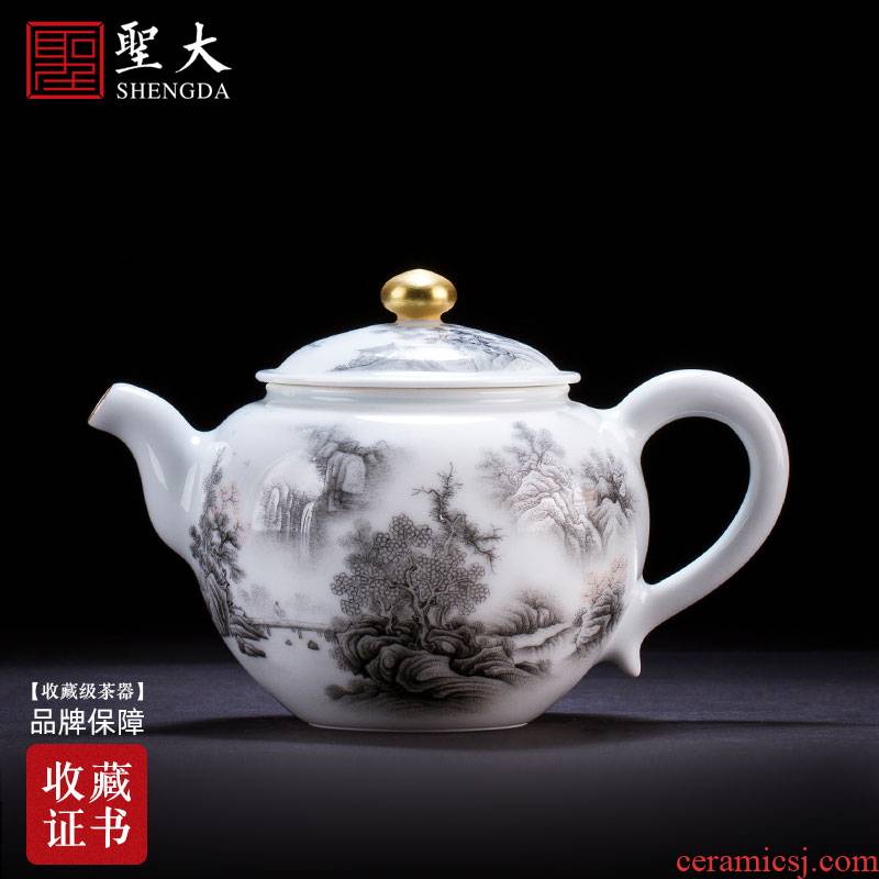 Holy big ceramic kung fu tea pot hand - made color ink lake mountain beautiful sceneries teapot single pot of pure manual of jingdezhen tea service