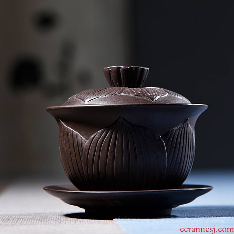 Hui shi tea undressed ore only three tureen kung fu tea set purple large purple sand yixing teapot teacup by hand